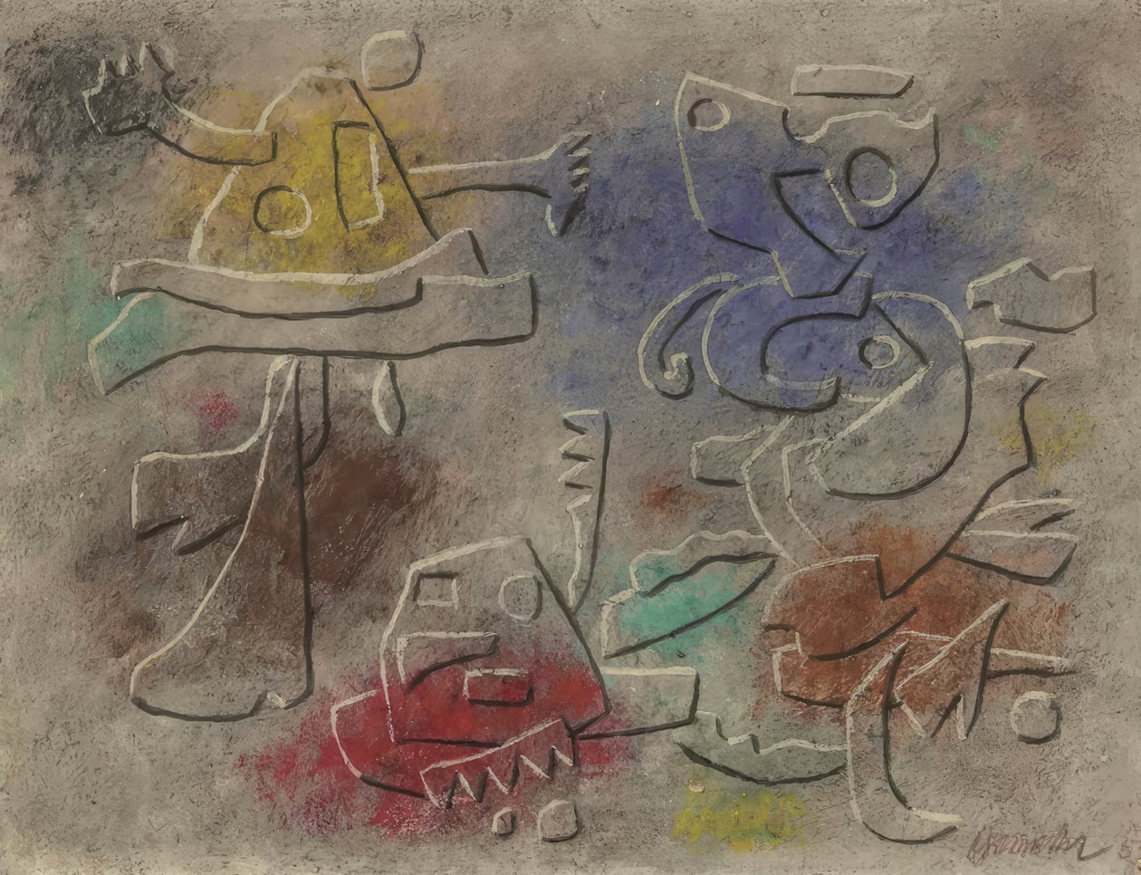 Reliefafbeelding in kleur door Willi Baumeister