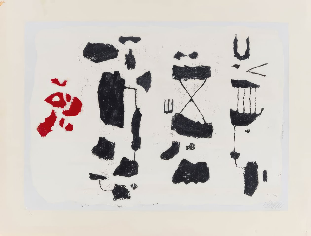 Zwarte tekens - Zwarte figuren met rode vorm door Willi Baumeister