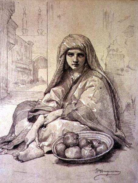 Algerijns meisje verkoopt granaatappels door William Adolphe Bouguereau