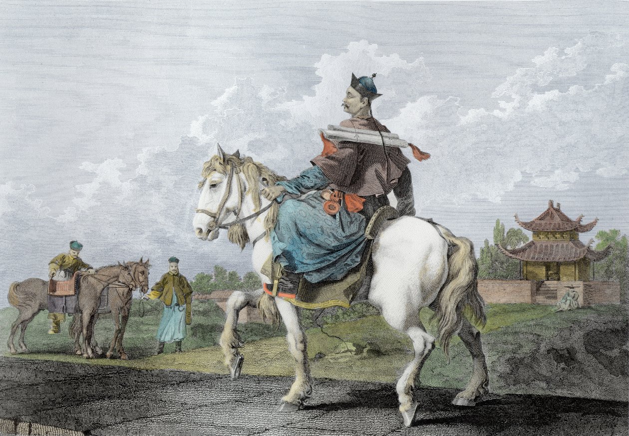 Een Quan of Mandarijn met een brief van de keizer van China, gegraveerd door Wilson, uitgegeven door G. Nicol, 1796 door William Alexander