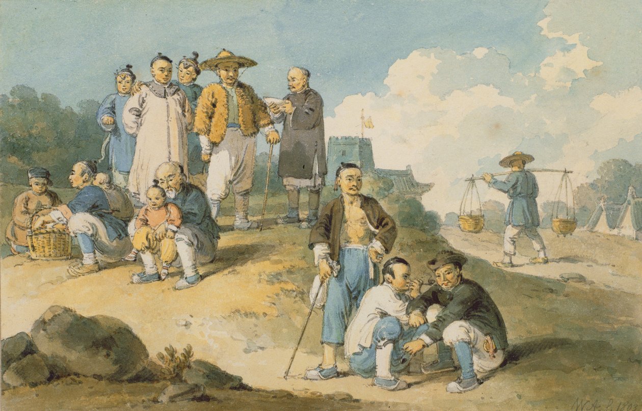 Een groep Chinezen kijkt naar de ambassade van graaf Macartney naar China door William Alexander