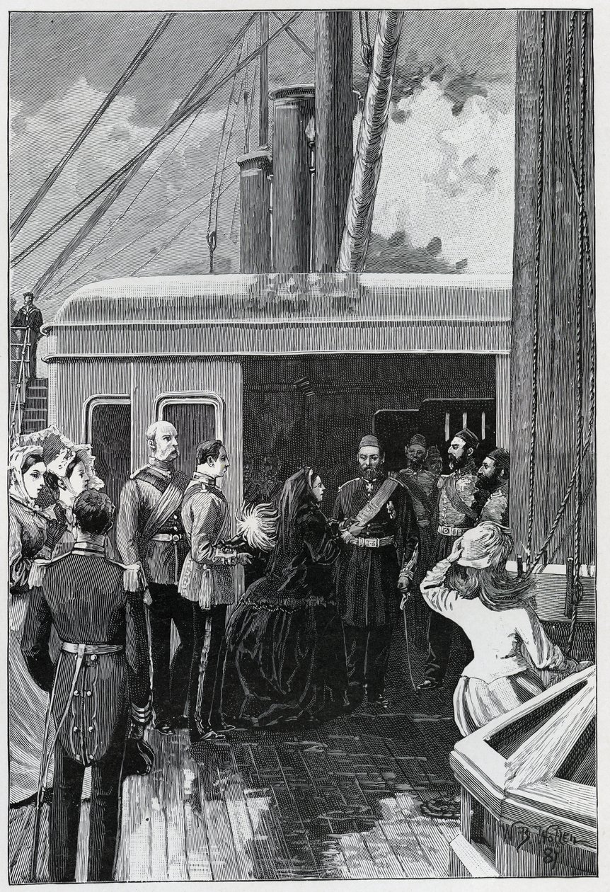 De Koningin die Abdul Aziz de Orde van de Kousenband verleent, 1881 door William Barnes Wollen