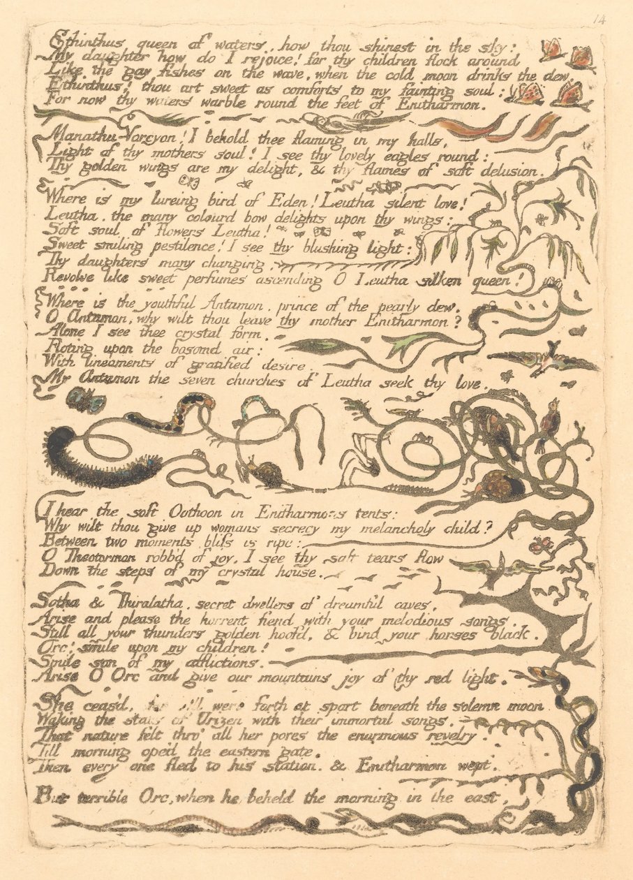 Europa. Een Profetie, Plaat 16, Ethinthus koningin van de wateren... (Bentley 17) door William Blake
