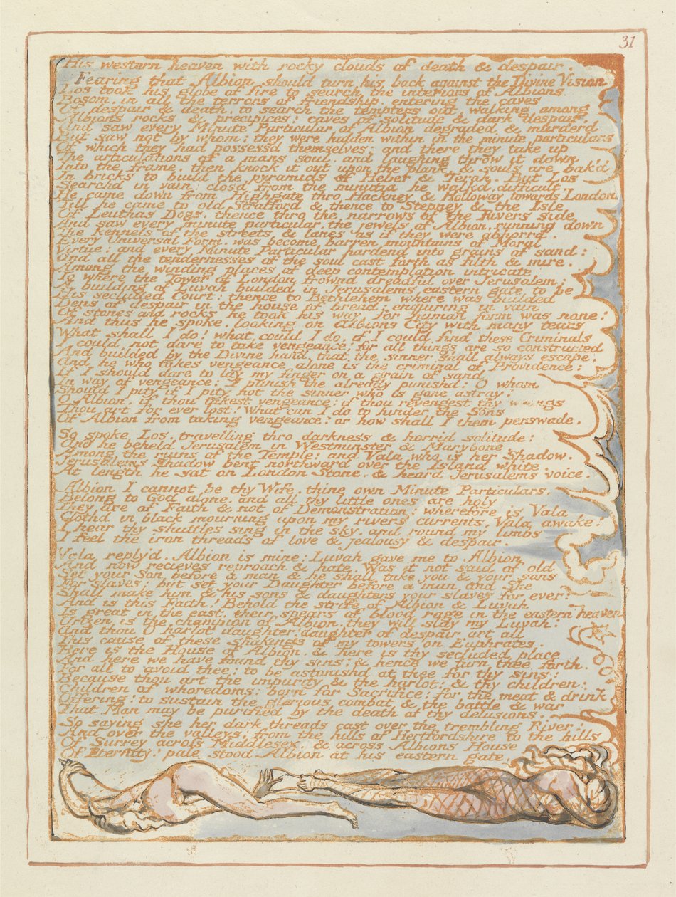 Jeruzalem Zijn Westelijke Hemel..., pl.31, uit Jeruzalem de Emanatie van de Reus Albion door William Blake (1757-1827), 1804-1820 door William Blake