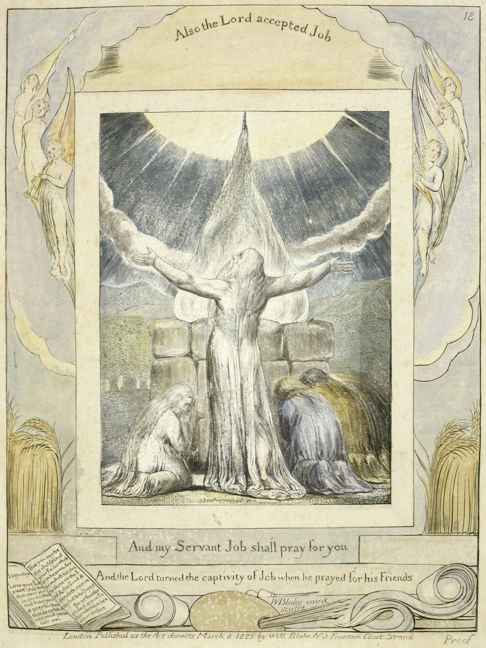 Job Biddend (pl.18) uit het Boek van Job, c.1793 (handgekleurde lijngravure) door William Blake