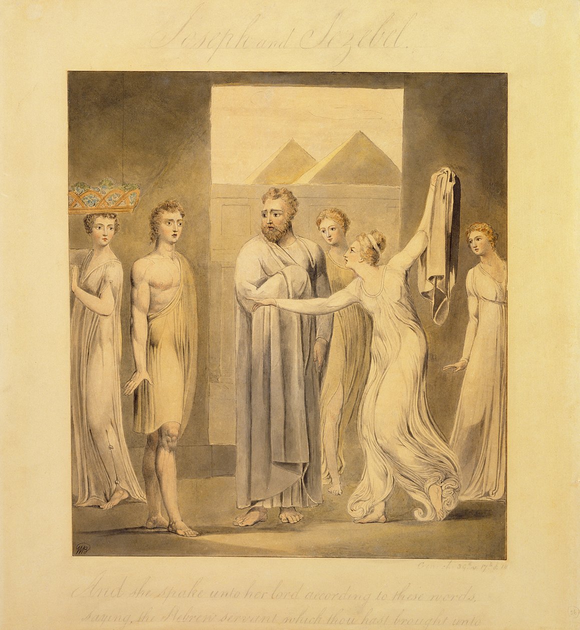 Jozef en de vrouw van Potifar, 1803-05 door William Blake