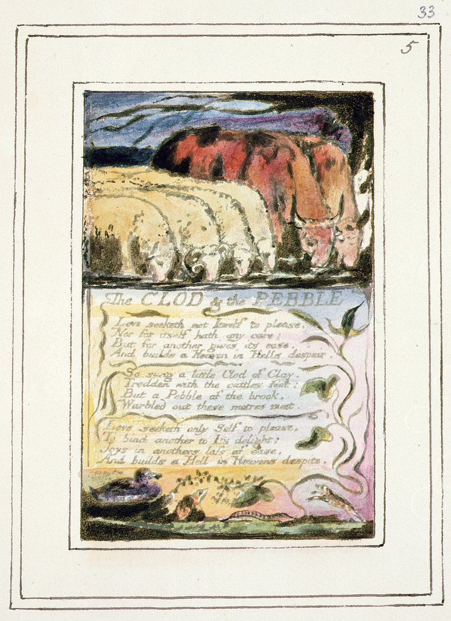 De kluit en de kiezel: plaat 33 uit Songs of Innocence and of Experience (kopie R) c.1802-08 door William Blake