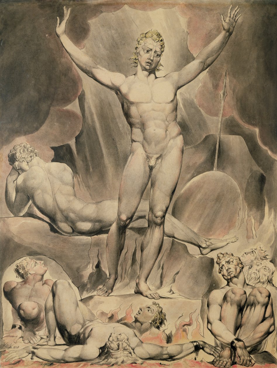 Satan wekt de rebellerende engelen, 1808 door William Blake