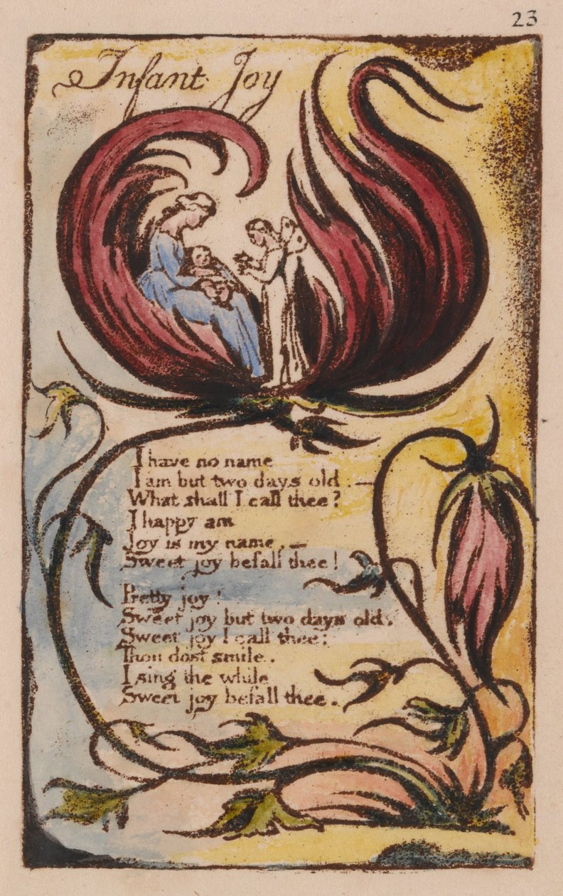 Liederen van onschuld en ervaring, plaat 23, vreugde van de zuigeling (Bentley 25) door William Blake