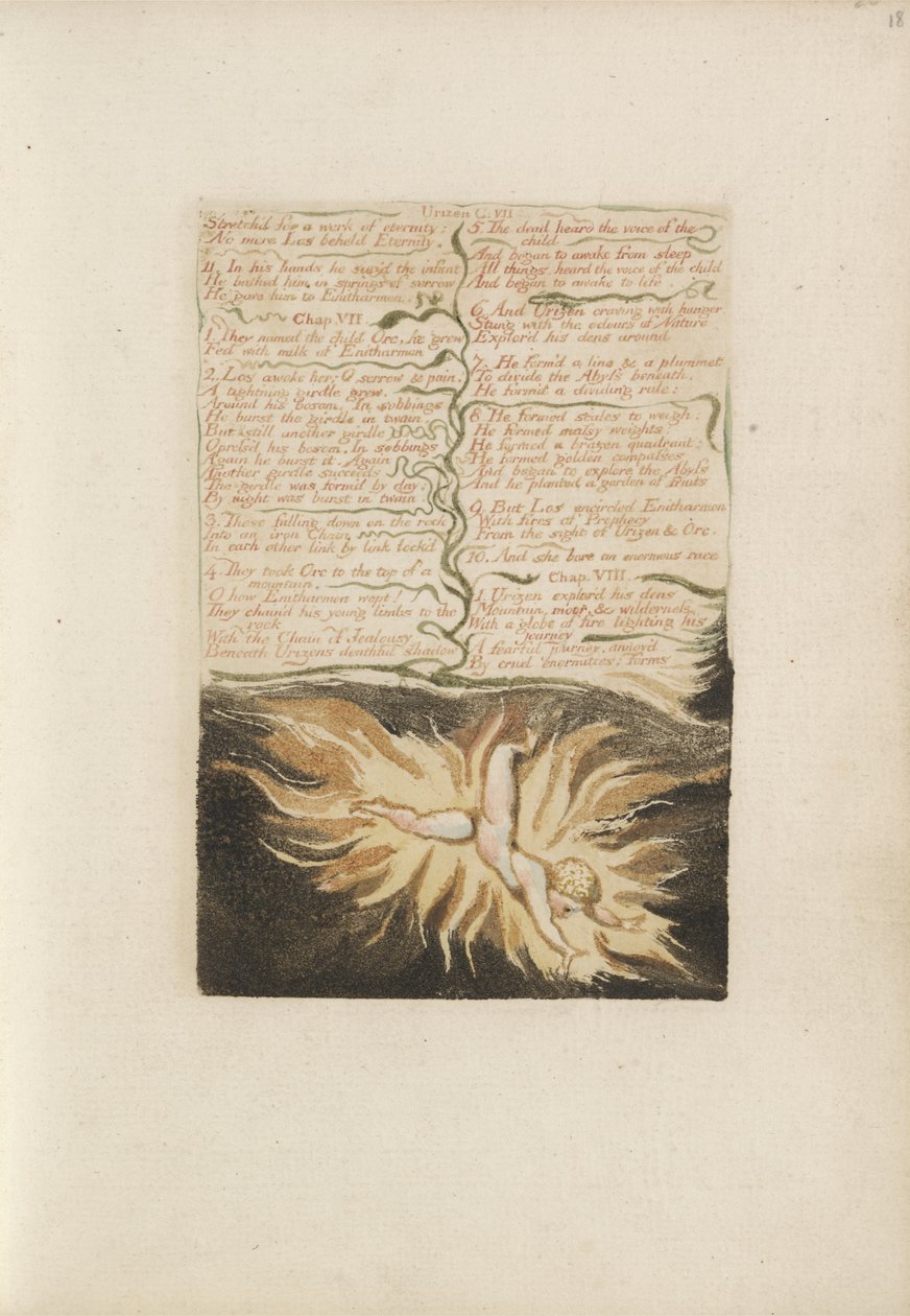 Uitgestrekt voor een werk van eeuwigheid..., plaat 22 uit Het Eerste Boek van Urizen, 1794 door William Blake