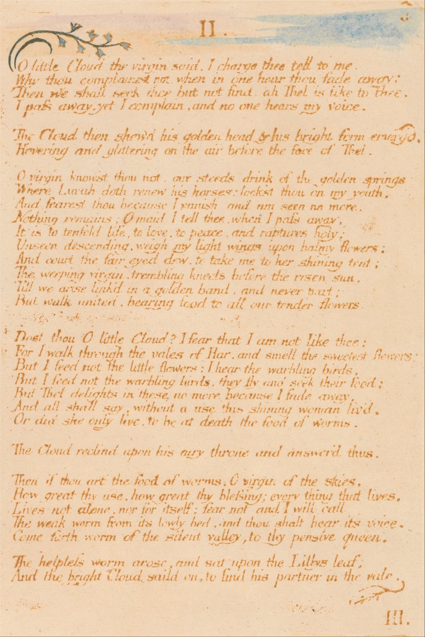 Het boek van Thel, Plaat 5, II. , O kleine wolk . . . . door William Blake