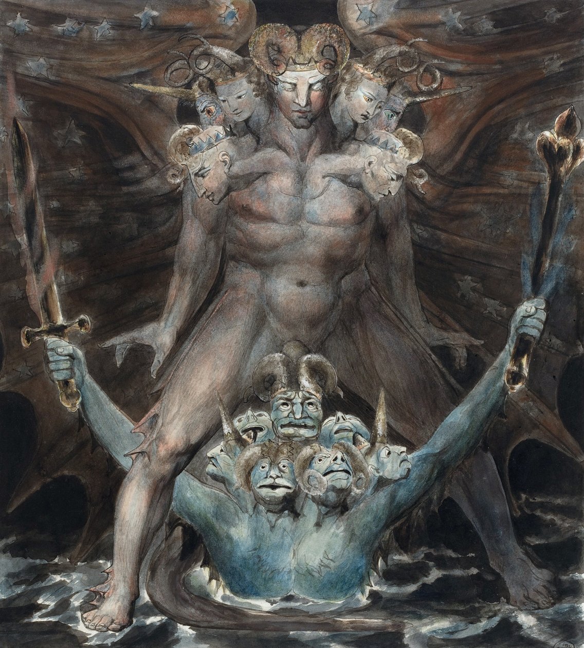De grote rode draak en het beest uit de zee door William Blake