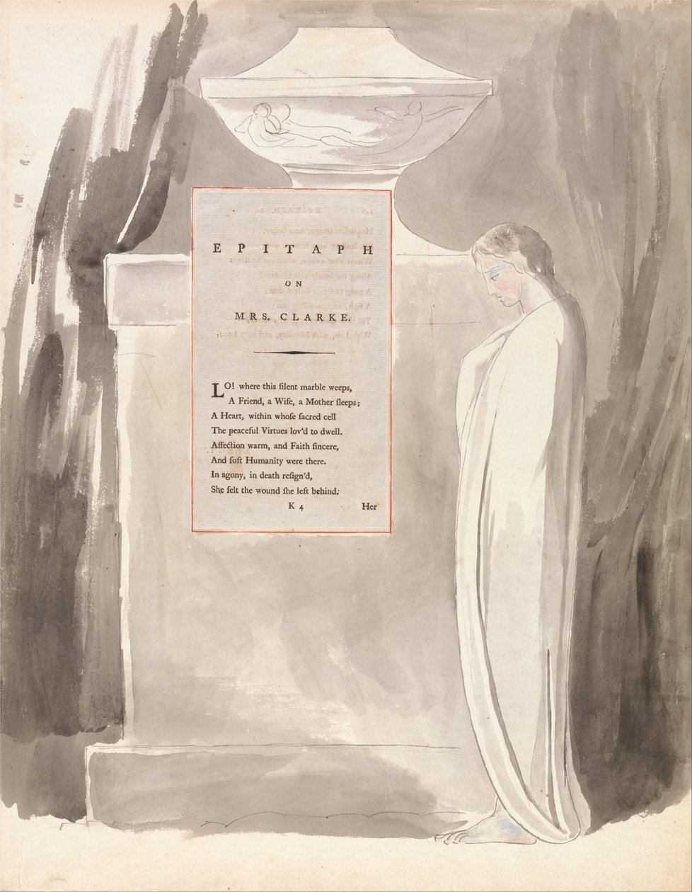 De Gedichten van Thomas Gray, Ontwerp 103, Grafschrift op Mevrouw Clarke door William Blake