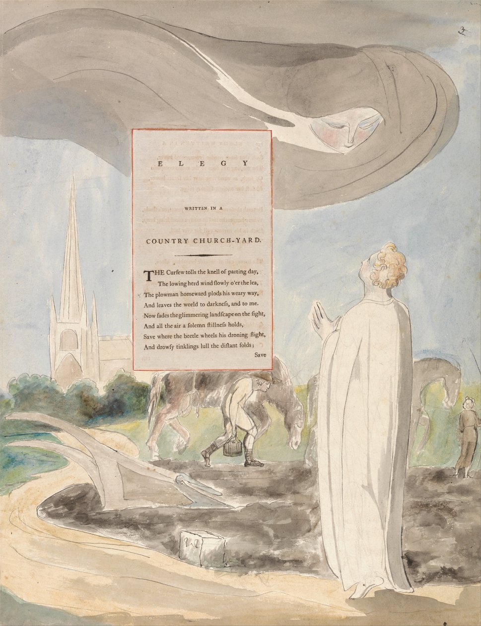 De Gedichten van Thomas Gray, Ontwerp 107, Elegie Geschreven in een Landelijke Kerkhof door William Blake