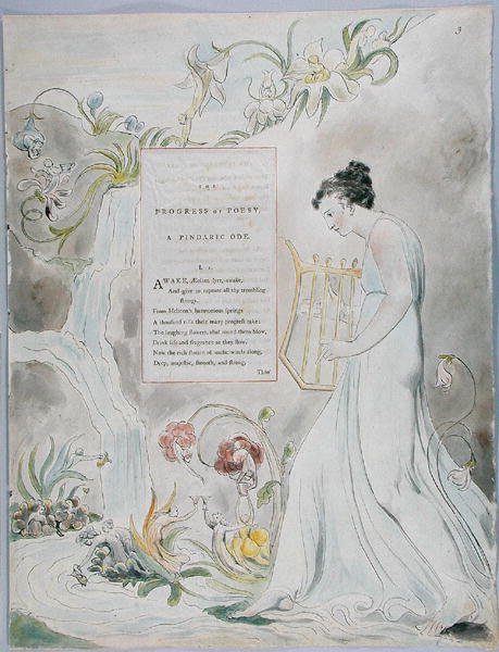 De vooruitgang van de poëzie, ontwerp 43 uit De Gedichten van Thomas Gray, 1797-98 door William Blake