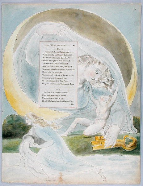 De vooruitgang van de poëzie, ontwerp 49 uit De Gedichten van Thomas Gray, 1797-98 door William Blake