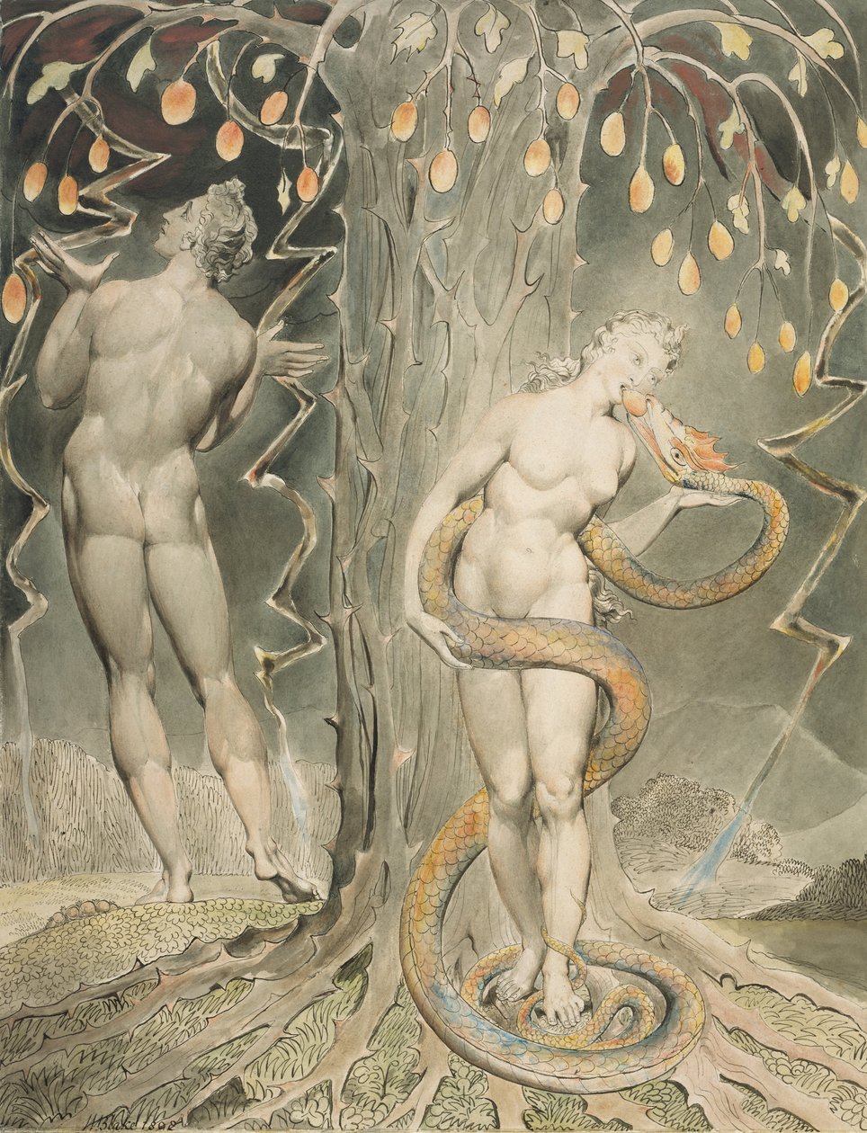 De Verleiding en Val van Eva door William Blake