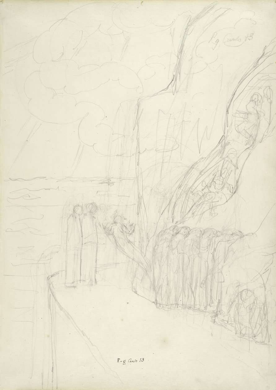 Het Terras van Afgunstige Zielen, illustratie bij de Goddelijke Komedie van Dante Alighieri, 1824-27 door William Blake
