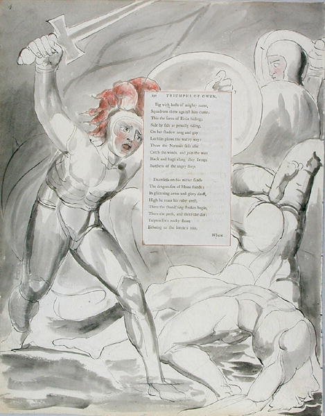 De triomfen van Owen, ontwerp 90 uit The Poems of Thomas Gray, 1797-98 door William Blake