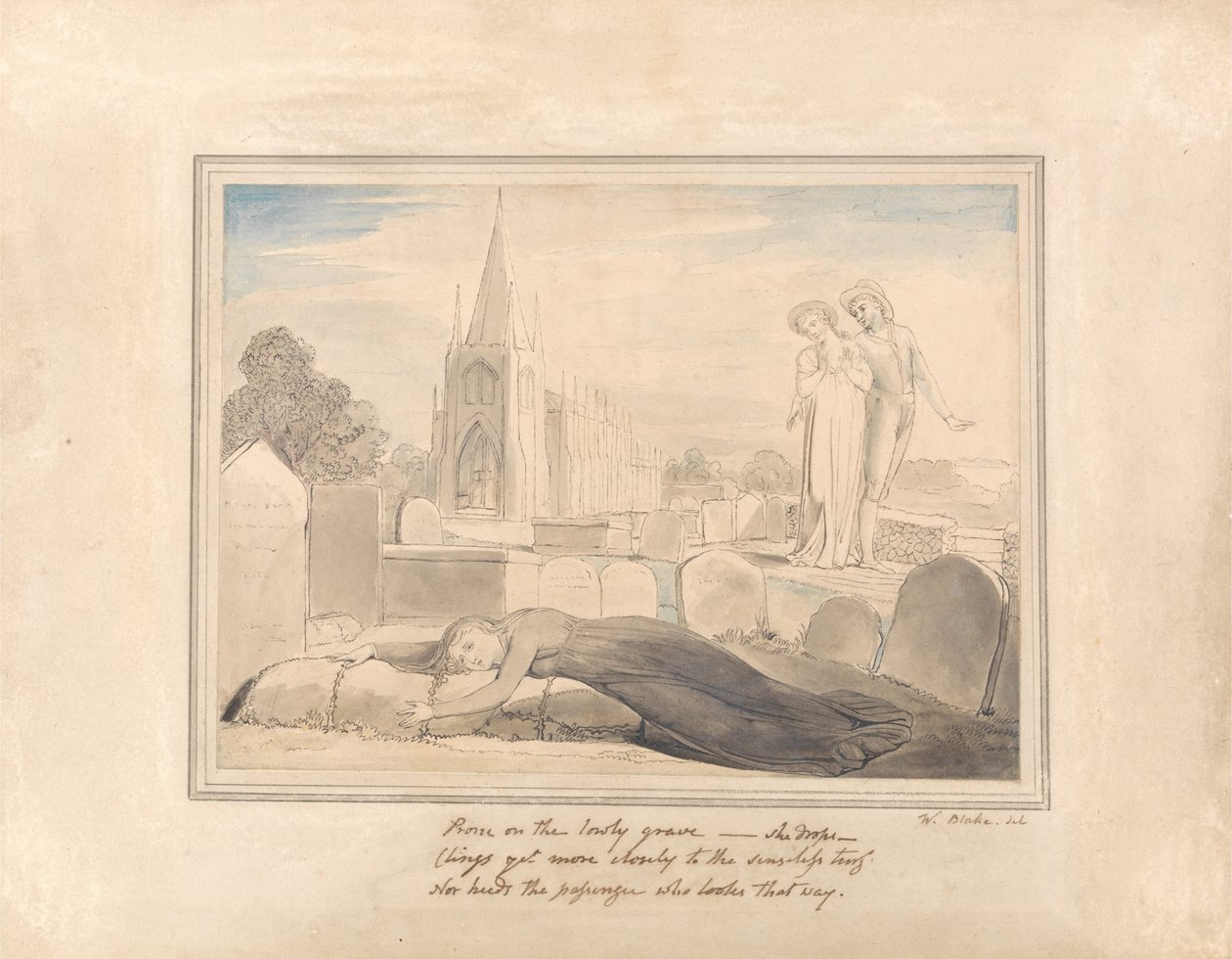 De Weduwe die het Graf van Haar Man Omhelst door William Blake