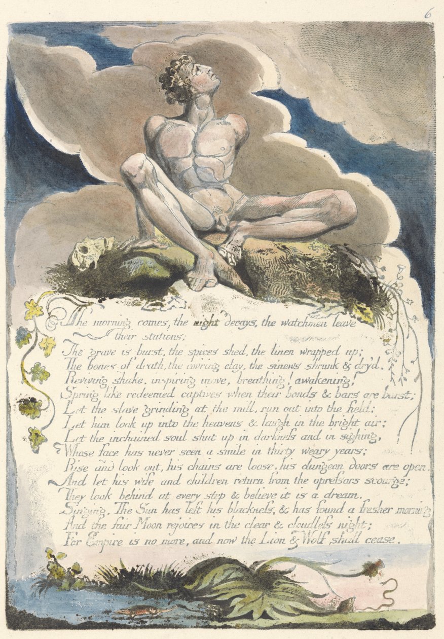 De ochtend komt..., plaat 8 uit Amerika: Een Profetie, 1793 door William Blake