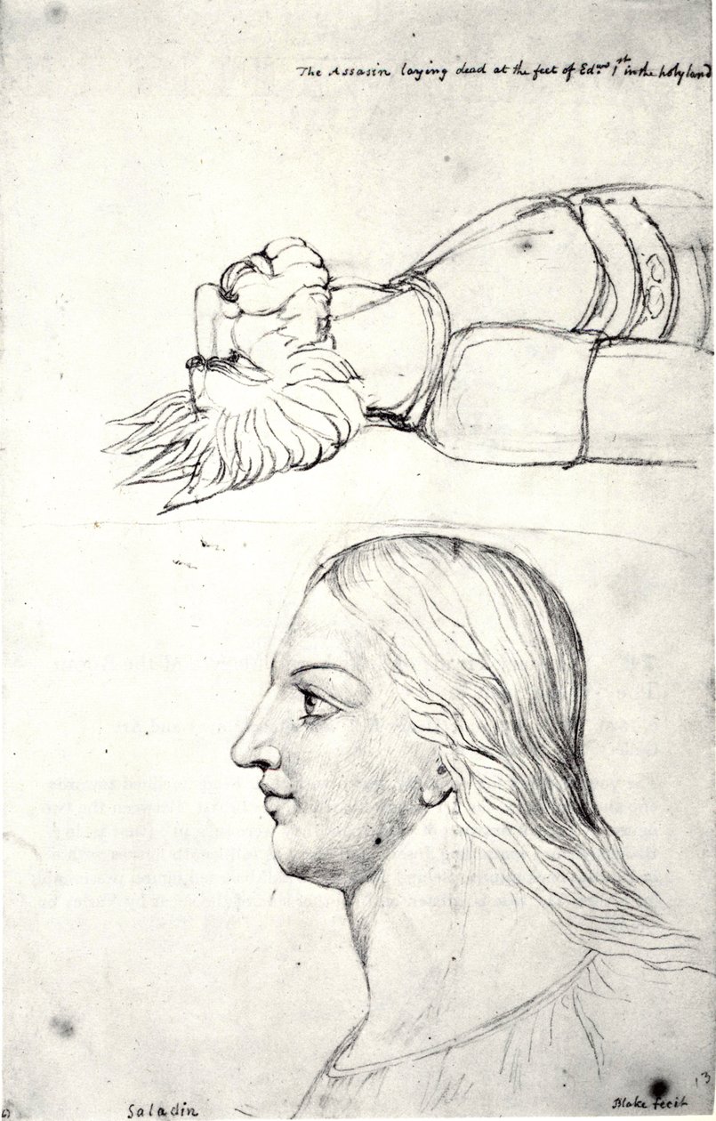 William Blake, Visionaire hoofden van Saladin en de moordenaar door William Blake