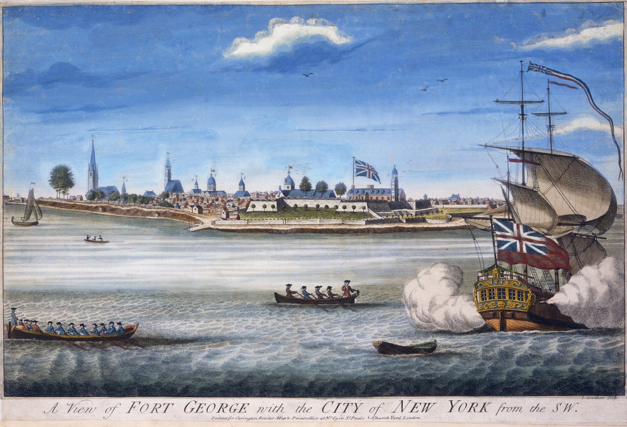 Een Uitzicht op Fort George met de Stad New York vanuit het Zuidwesten, gegraveerd door John Carwitham, ca. 1764 door William Burgis