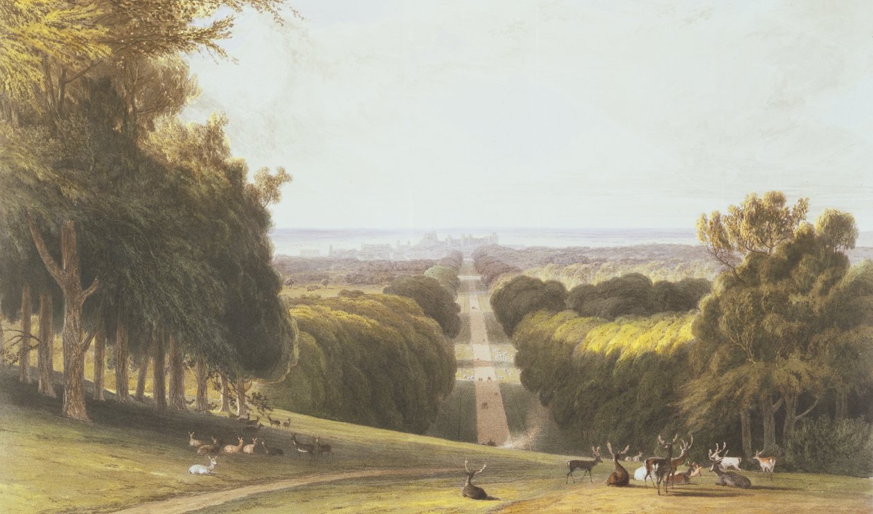 De Lange Wandeling, Windsor Park, uit een compilatie van uitzichten van Windsor, Eton en Virginia Water, c.1827-30 door William Daniell