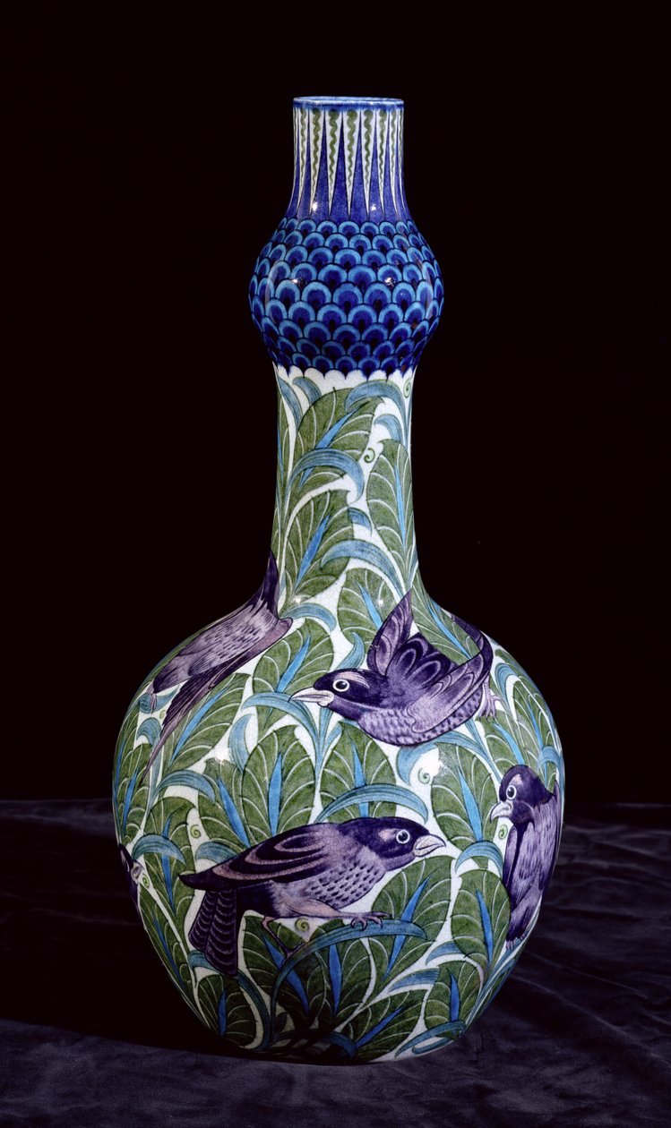 Grote fles met mereldecoratie, geschilderd door Joe Juster, 1888-1904 door William de Morgan