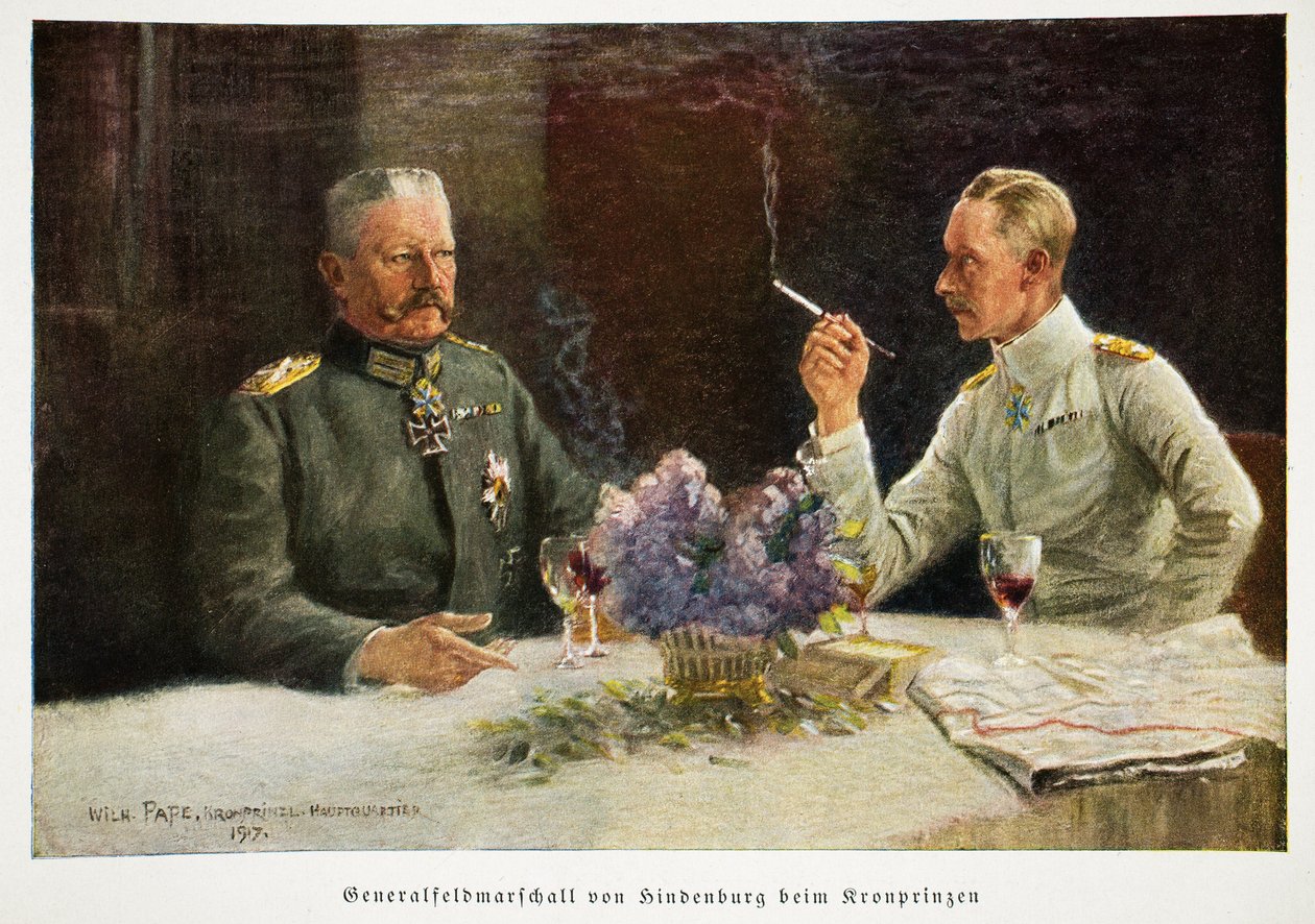 William, Kroonprins van Duitsland en Generaal Veldmaarschalk Von Hindenburg in Kronprinzen, gepubliceerd 1917 door William Friedrich Georg Pape