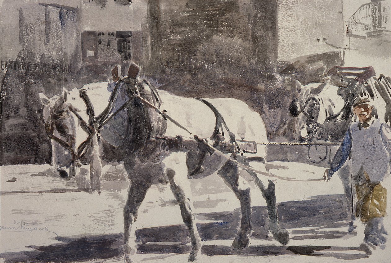 Twee Percheron paarden door William G. Burn Murdoch