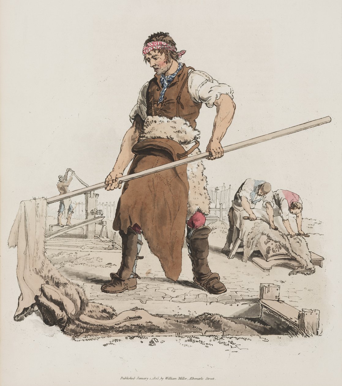 Leerlooien, uit The Costume of Great Britain, 1805 door William Henry Pyne