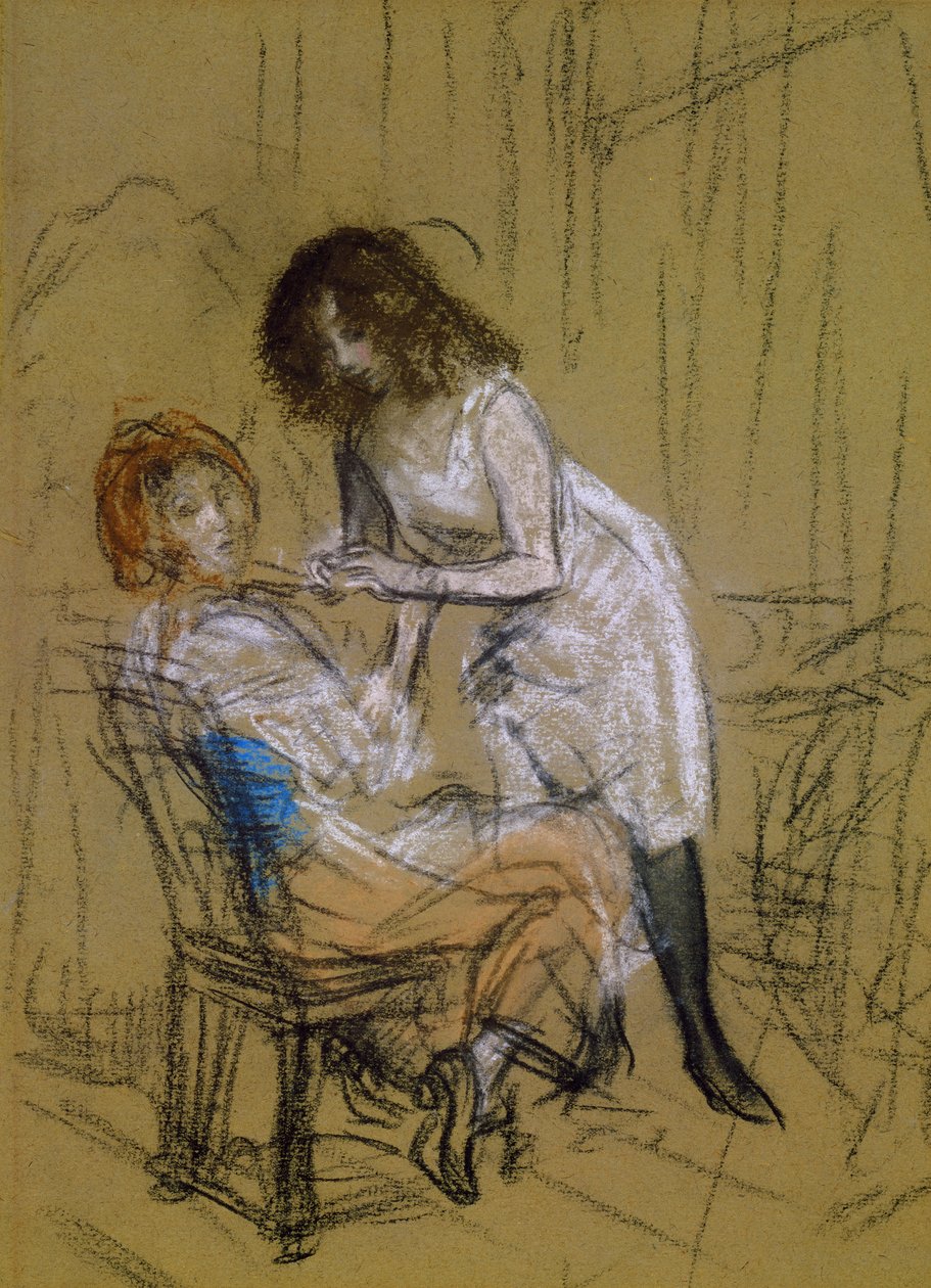 Twee vrouwen in een slaapkamer door William James Glackens