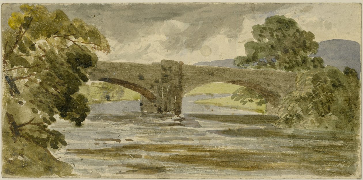 Landschap met brug en bomen door William James Muller