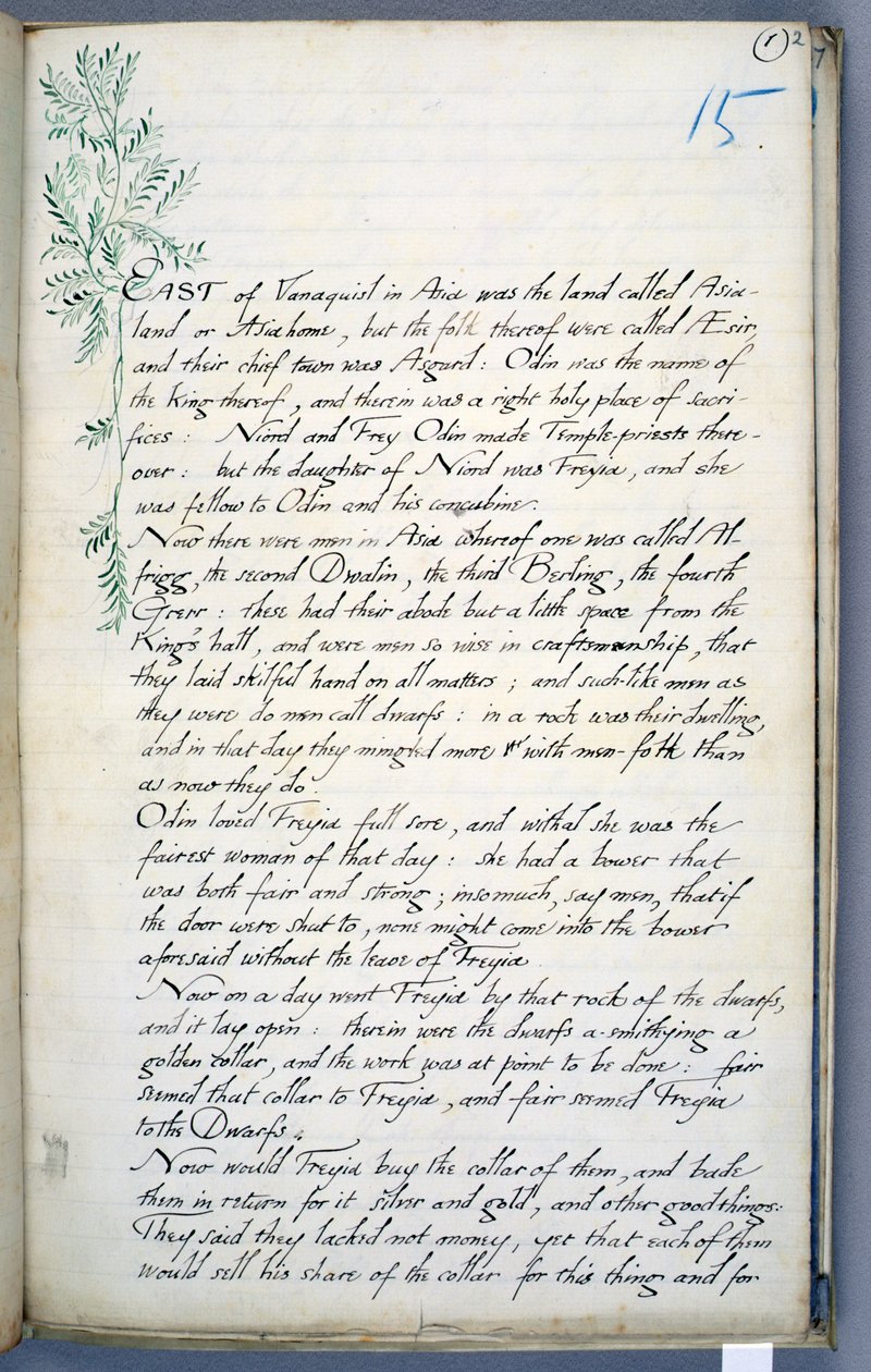 Een pagina uit Het Verhaal van Hogni en Hedinn door William Morris