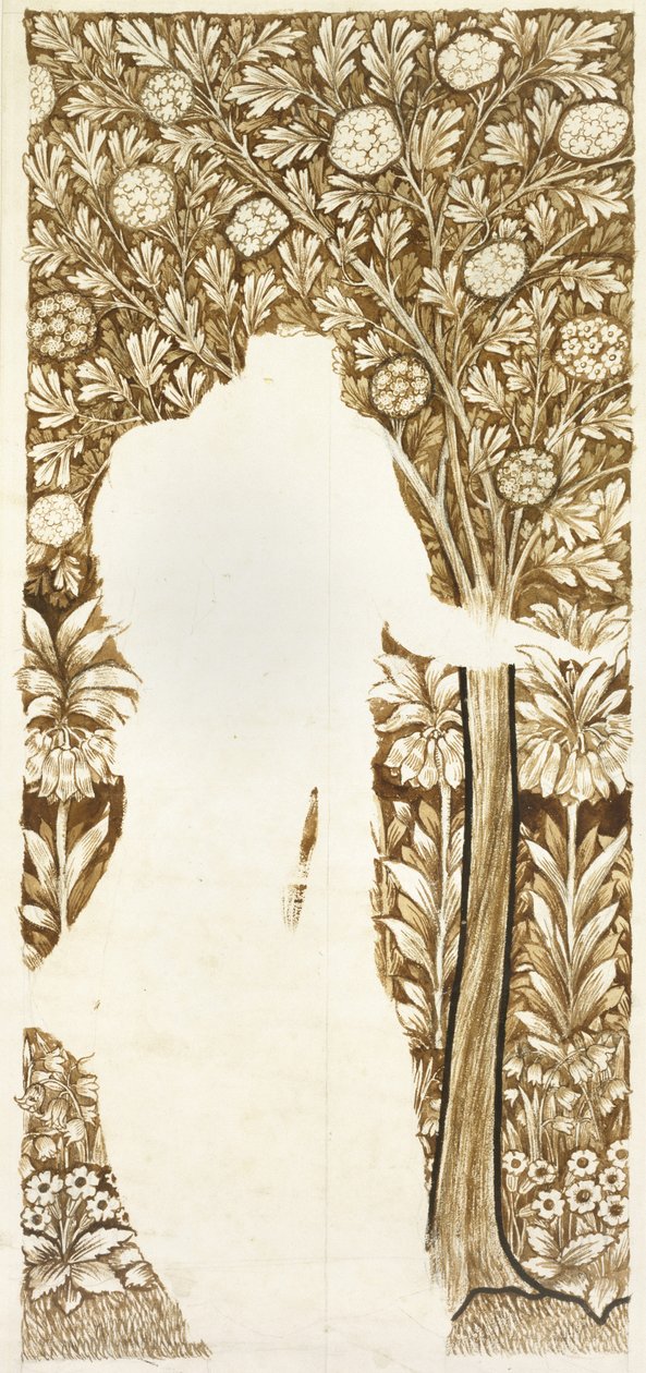 Ontwerp voor een bladachtergrond (onafgewerkt) door William Morris