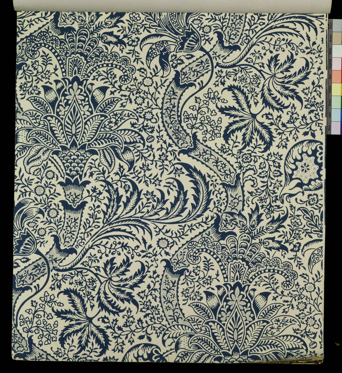 Behang met marineblauw zeewierontwerp door William Morris