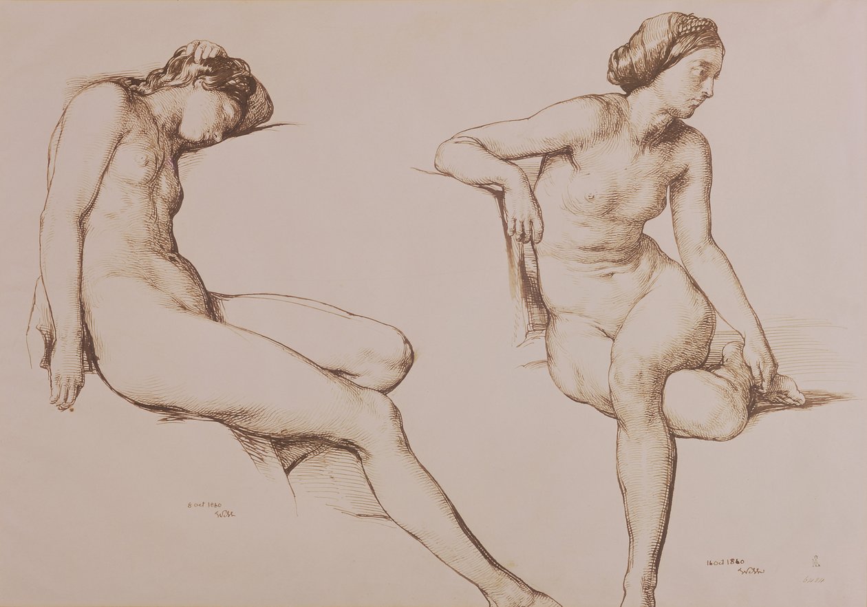 Sepia tekening van naakte vrouw, ca.1860 door William Mulready
