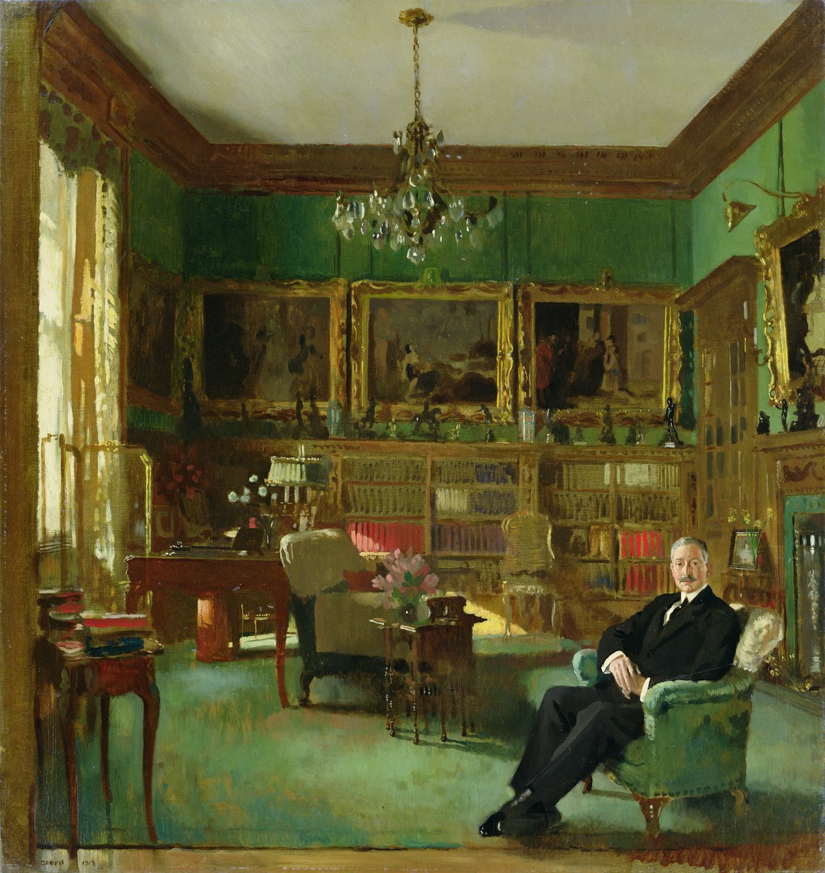Otto Beit in zijn studeerkamer op Belgrave Square, 1913 door William Orpen