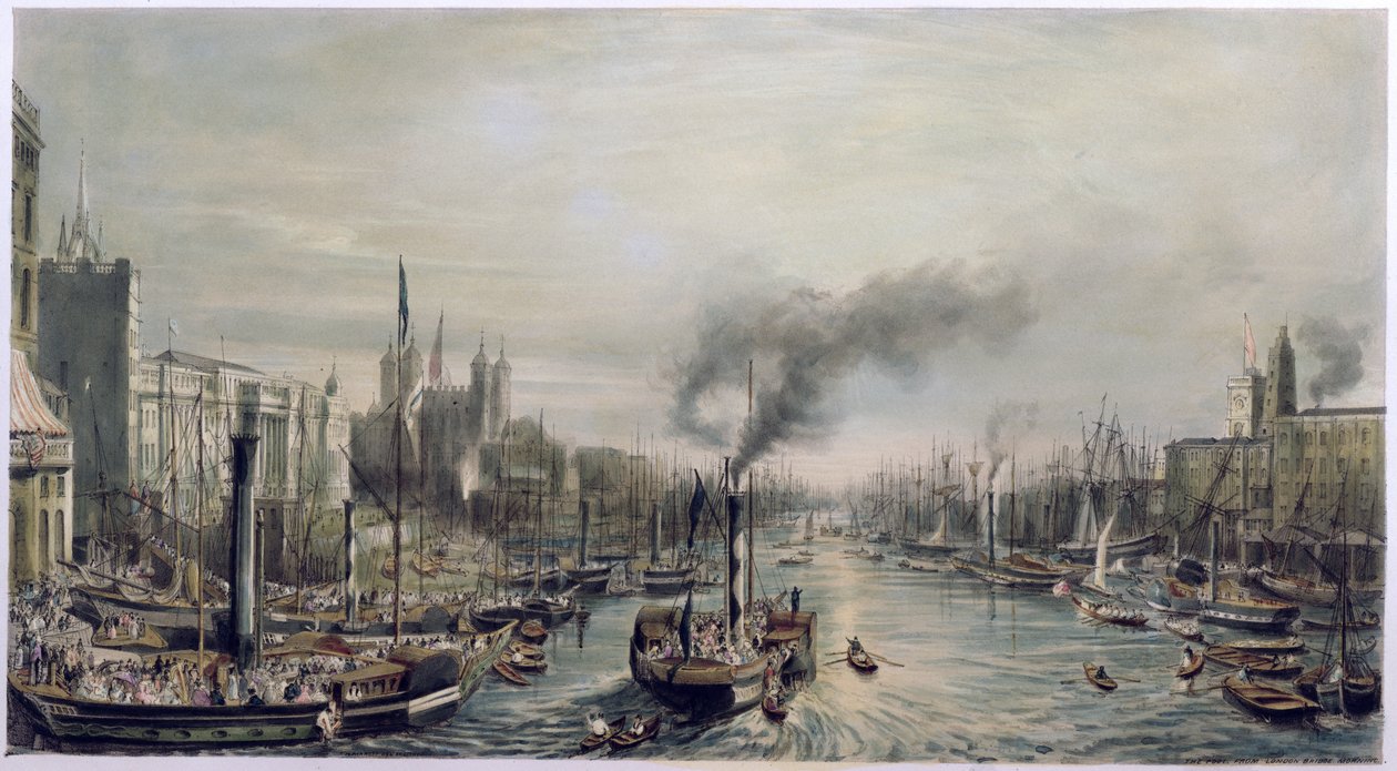 Pool of London vanaf London Bridge, 1841 door William Parrott