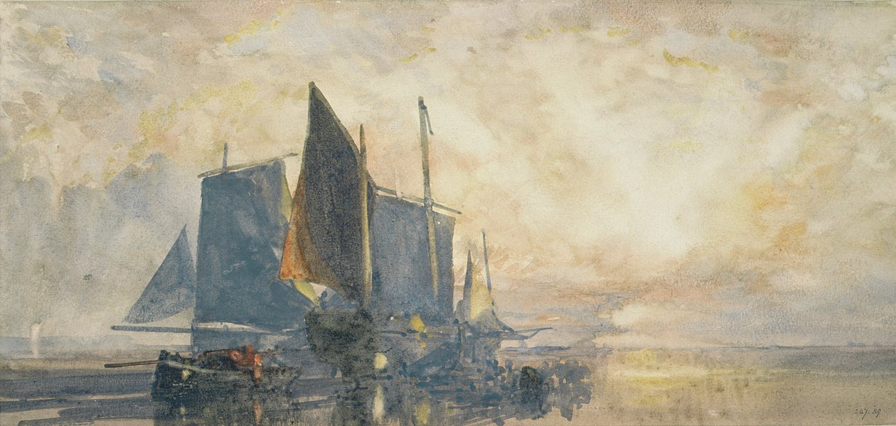 Vissersboten voor Anker: Zonsondergang, 19e eeuw door William Roxby Beverly