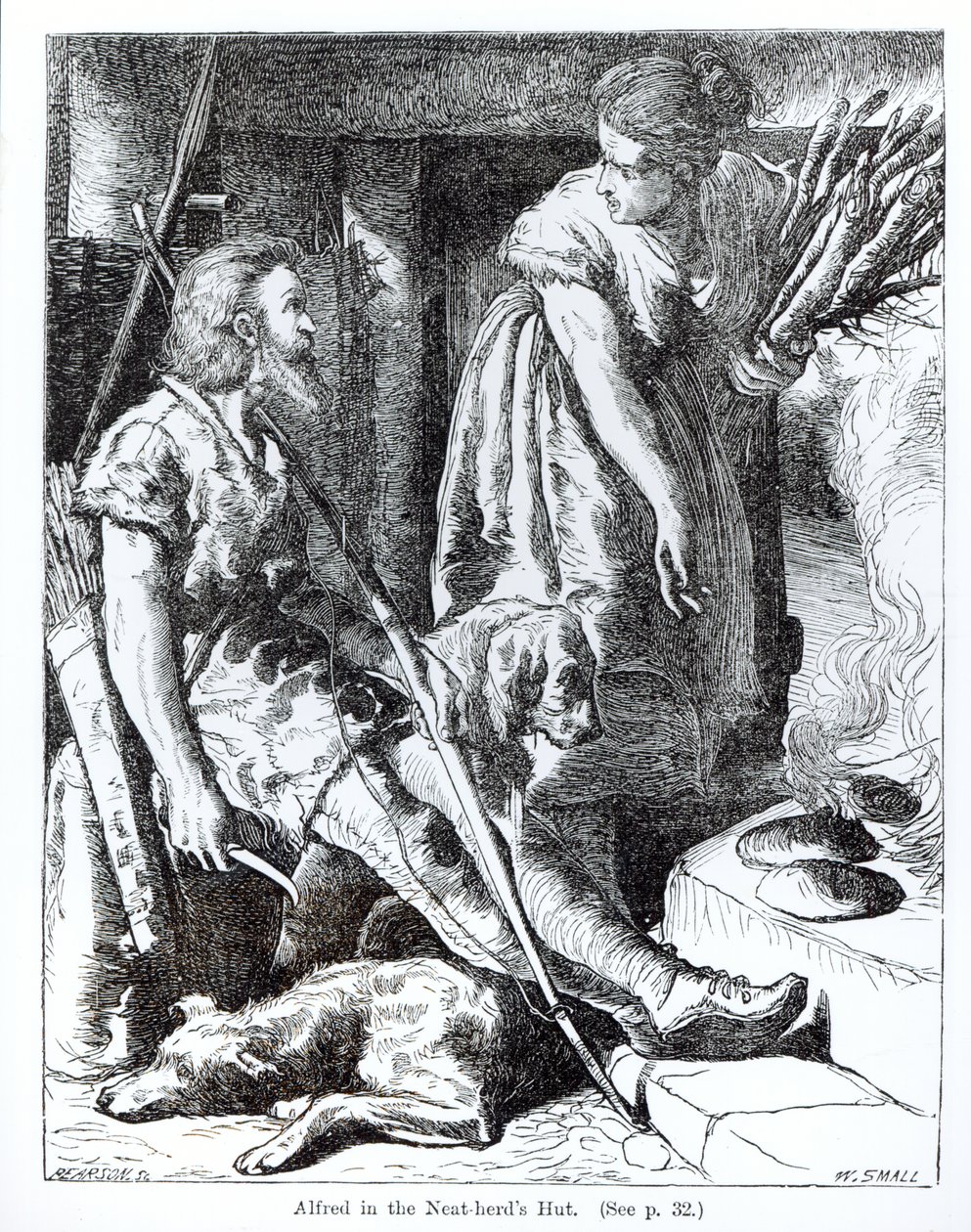 Alfred (849-99) in de Hut van de Koeherder, gegraveerd door Pearson door William Small
