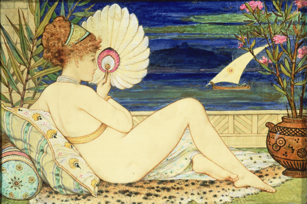 Vrouw met een waaier, Minton Art Pottery, c.1872 door William Stephen Coleman