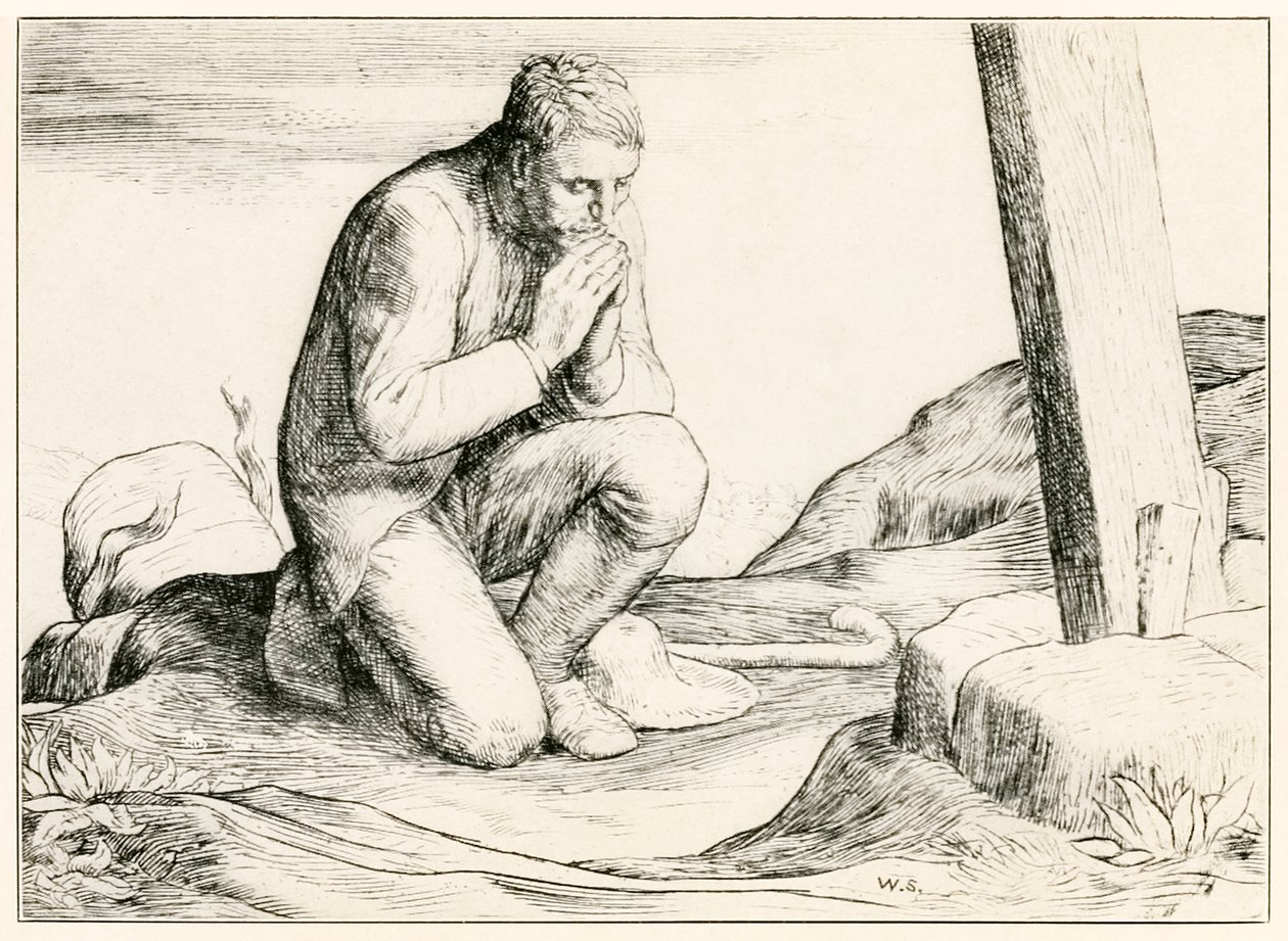 "Christen verliest zijn last" uit "De Pelgrimsreis Van Deze Wereld, Naar Die Welke Komt" door John Bunyan door William Strang