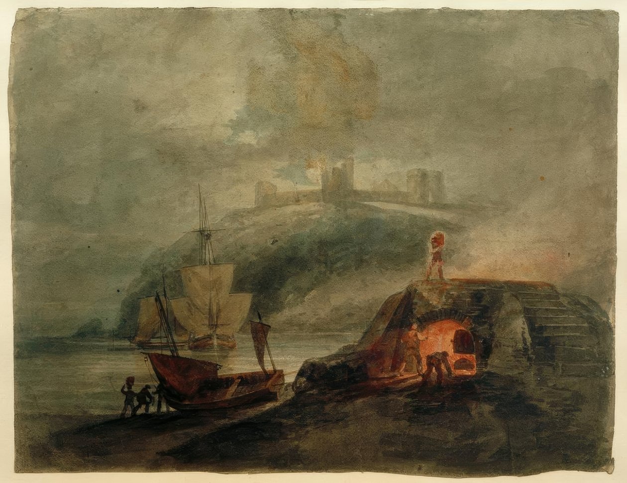 Kasteel Llanstephan bij maanlicht, met een oven op de voorgrond door Joseph Mallord William Turner