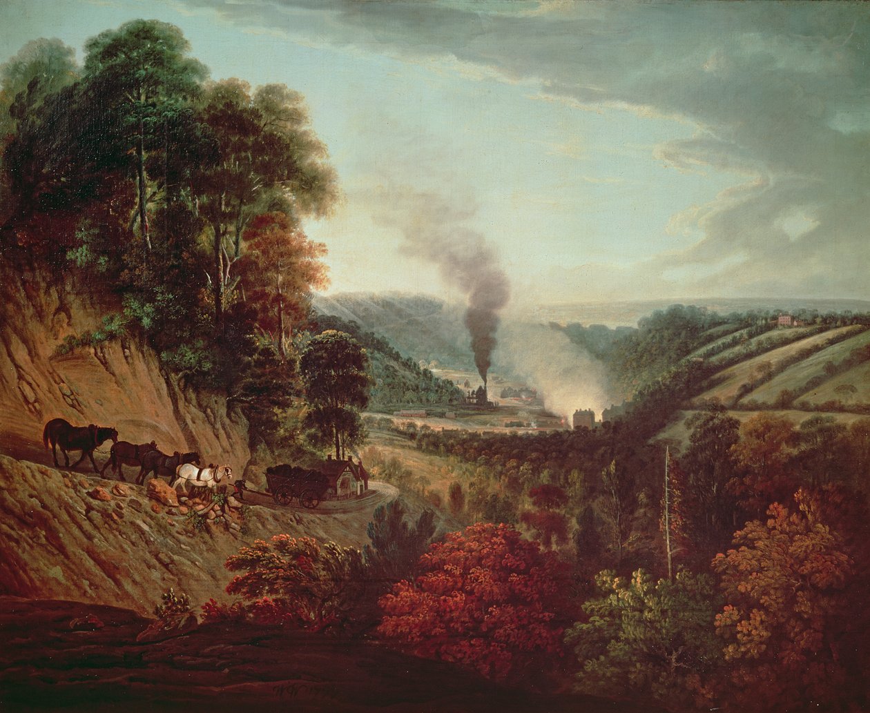 Ochtendzicht op Coalbrookdale, 1777 door William Williams