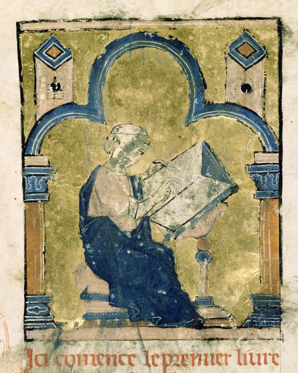 Mogelijk zelfportret van Willem van Tyrus schrijvend aan zijn bureau, uit Estoire d