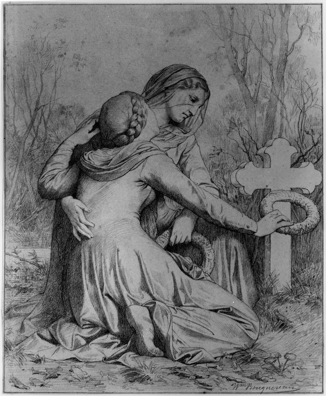 Rouwende vrouwen knielend bij een graf door William-Adolphe Bouguereau