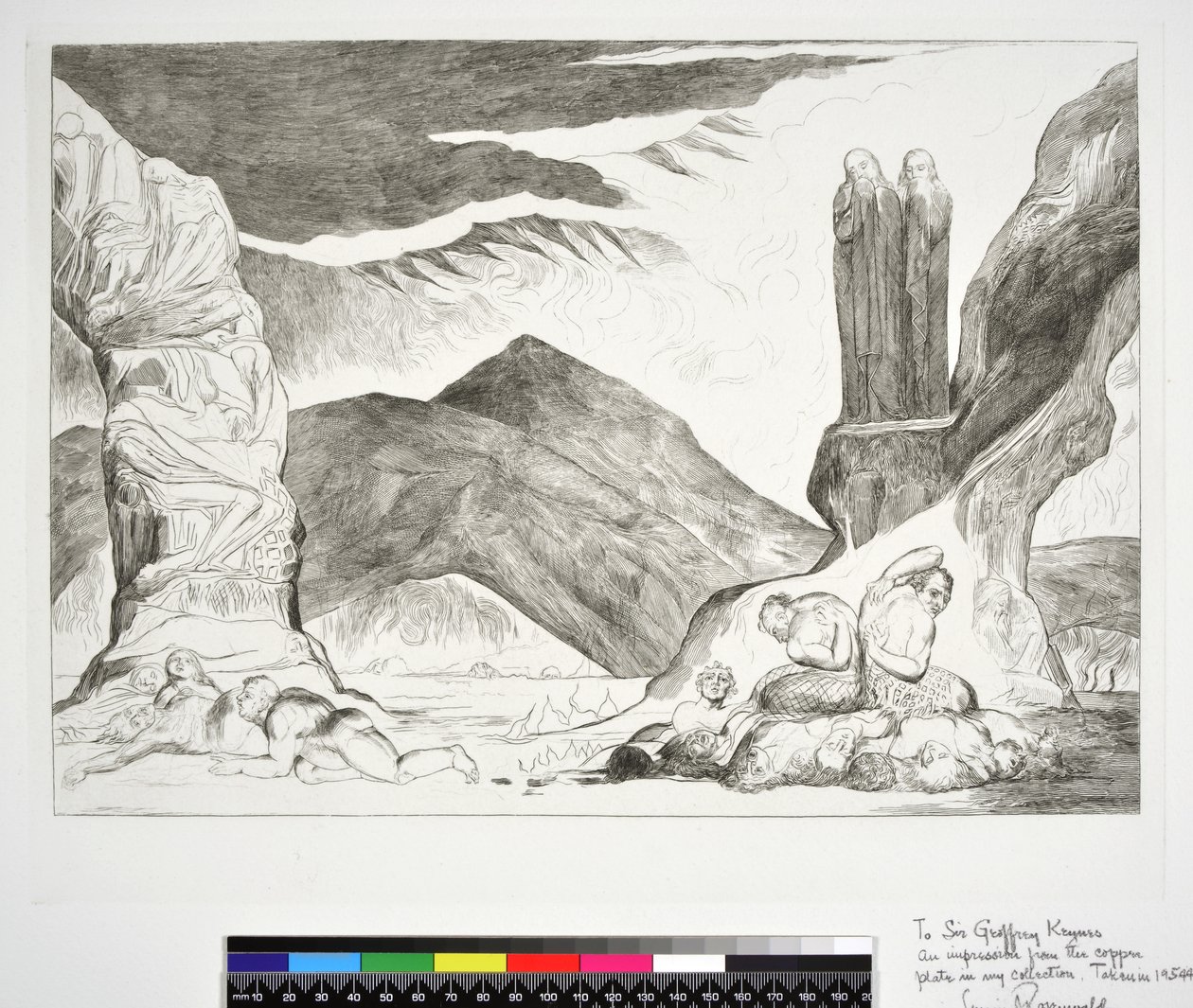 De Cirkel van de Vervalsers: Dante en Virgil bedekken hun neuzen vanwege de stank, Inferno, Canto XXIX, illustratie bij de 