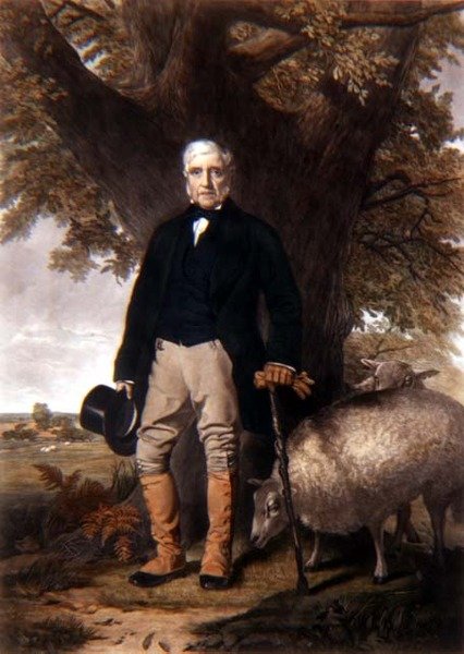 Portret van Samuel Wiley met prijs schapen, gegraveerd door J. Andrews door William (after) Hay